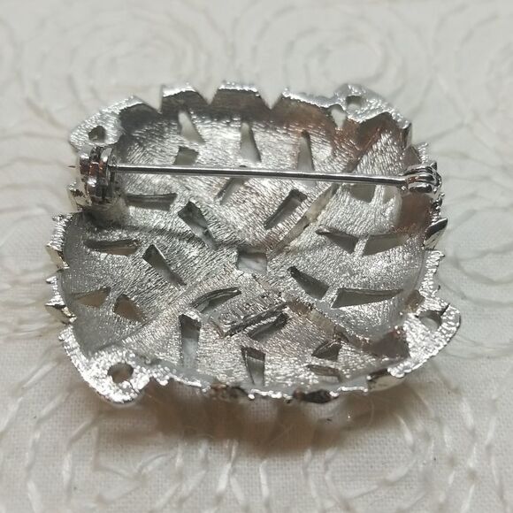 Lisner Leaves Brooch Pin Four Leafs Square Silver Vintage - Picture 6 of 9